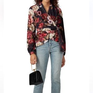 PatBO Intermix black velvet floral wrap top M